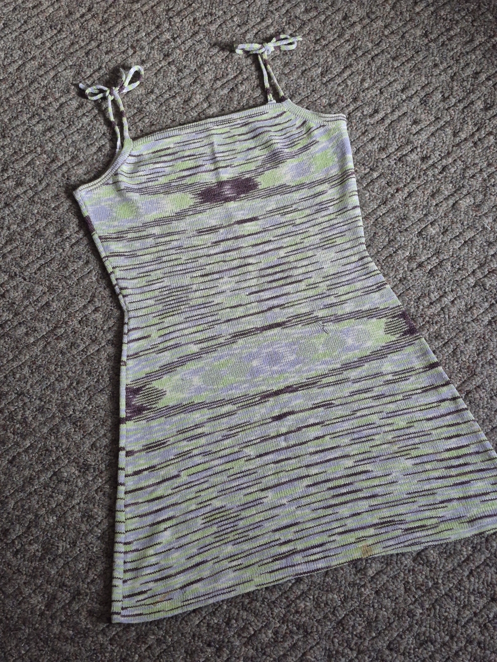 90's Wool Knit Space Dye Tank Dress in Mint, Lavender & Purple Large
